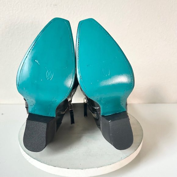 Lane Off The Record Cowgirl Western Boots Black 7.5 Cowboy Snip Toe Rodeo Midi - Picture 9 of 13